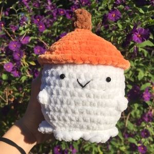 Crochet ghost with pumpkin hat